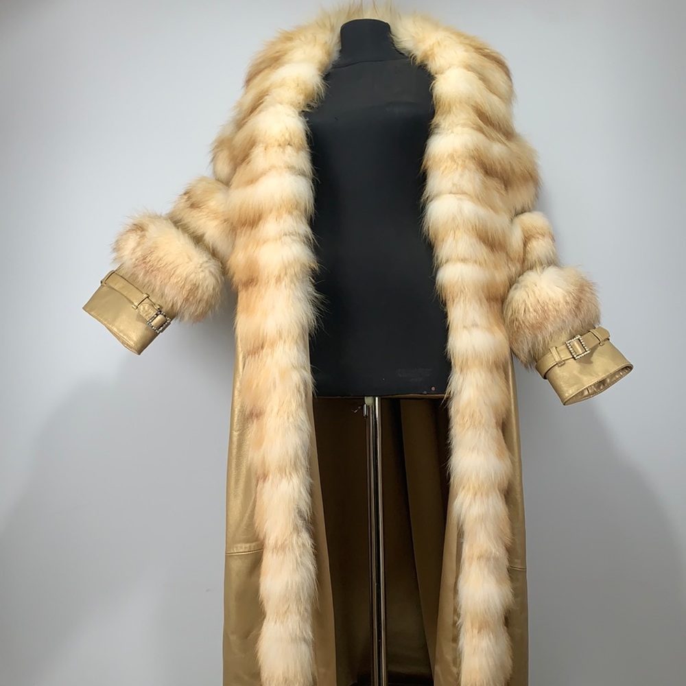 Dana Reit gold leather and fox coat